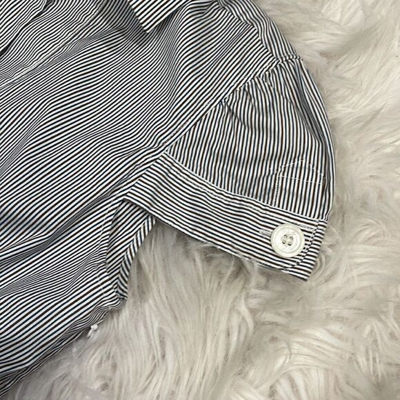 𝅺BCBGMAXAZRIA Striped Peplum Split Neck Top Sz S - Picture 6 of 15